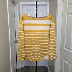 Talbots 100% Cotton Yellow & White Striped Button Sleeve Top Long Sleeve
